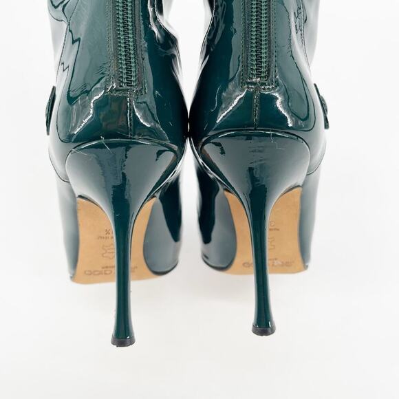 Retro Jimmy Choo Bottle Green Patent Leather Knee High Pointed Toe Boot IT 39.5 - Picture 6 of 11